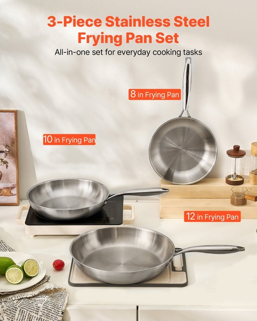 Tri-Ply Stainless Steel Frying Pan, 3 Piece (240, 280, 320 mm),
