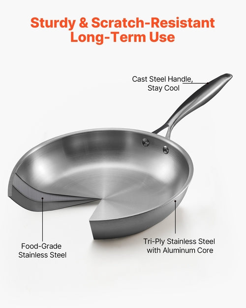 Tri-Ply Stainless Steel Frying Pan, 3 Piece (240, 280, 320 mm),